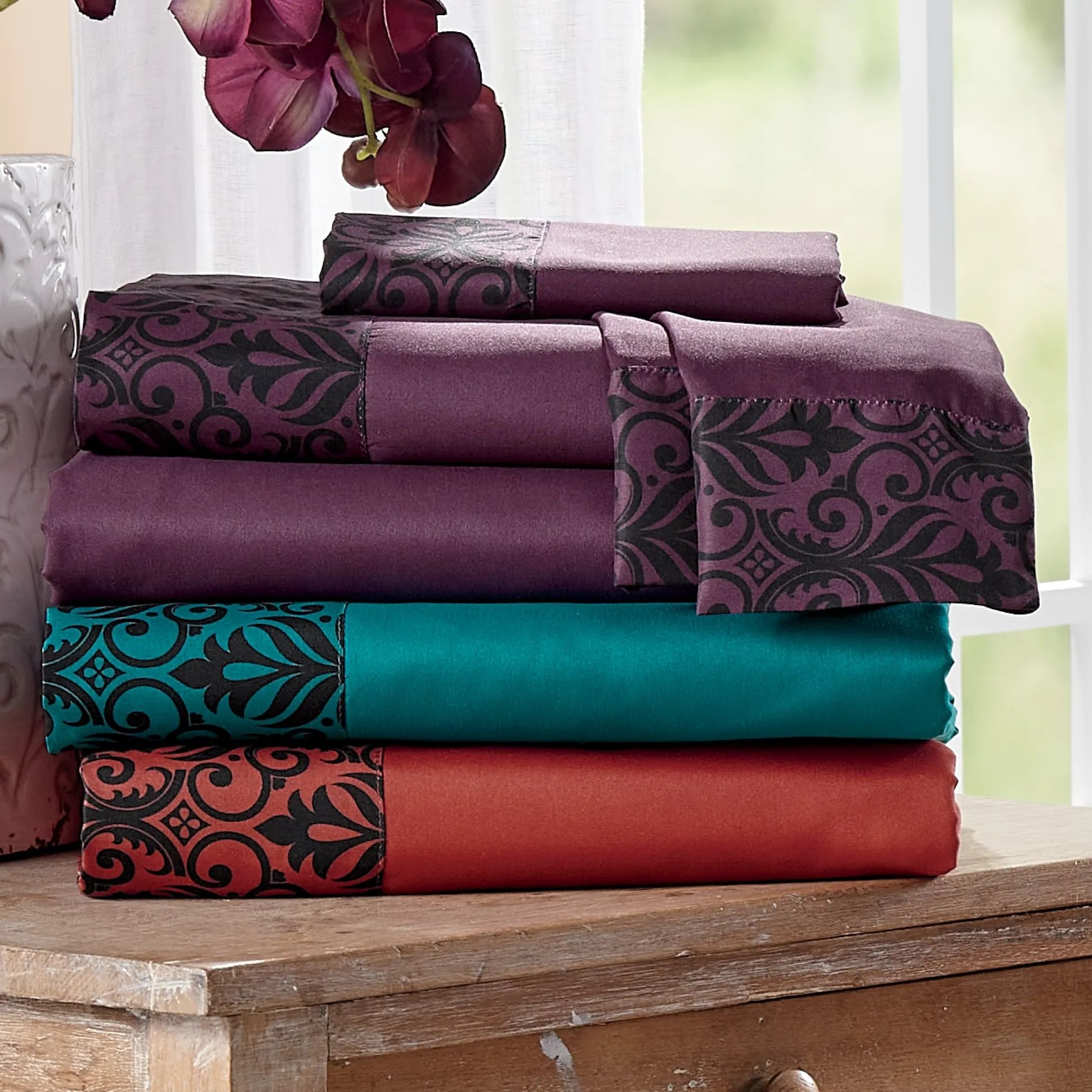 Color Connection Damask Microfiber Sheet Set