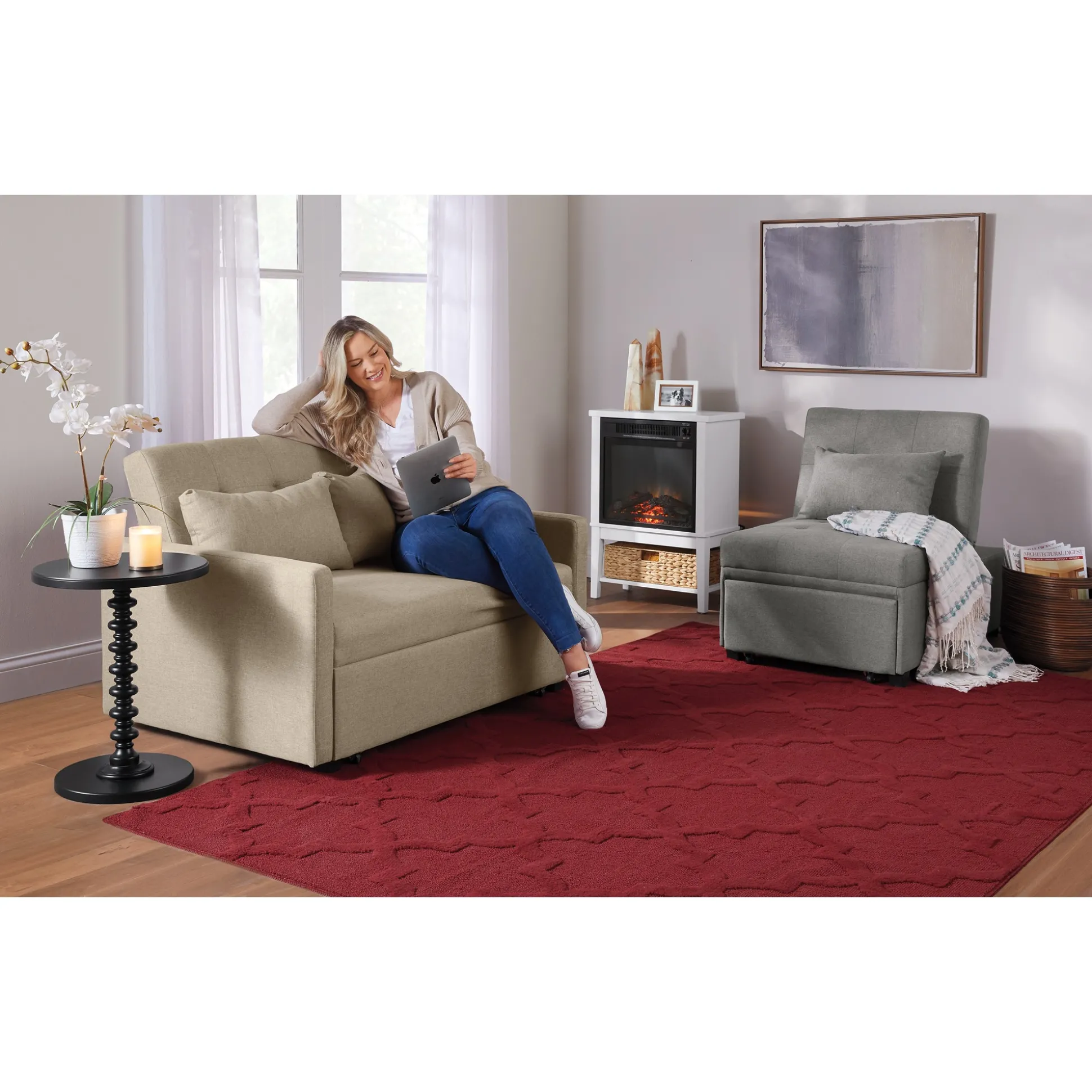 Compact Storage Fireplace With Basket