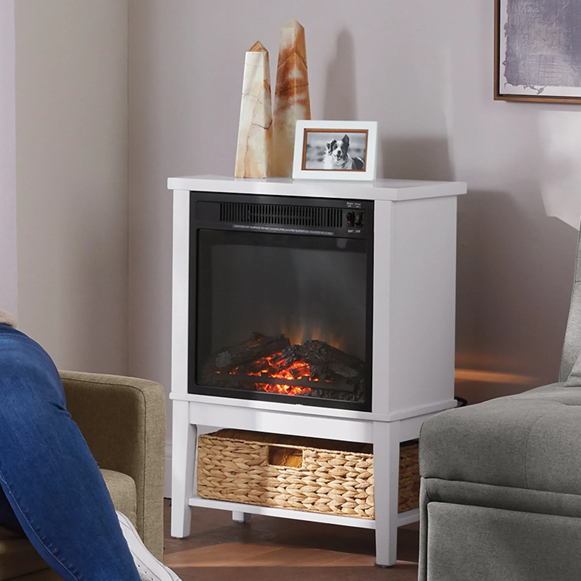 Compact Storage Fireplace With Basket