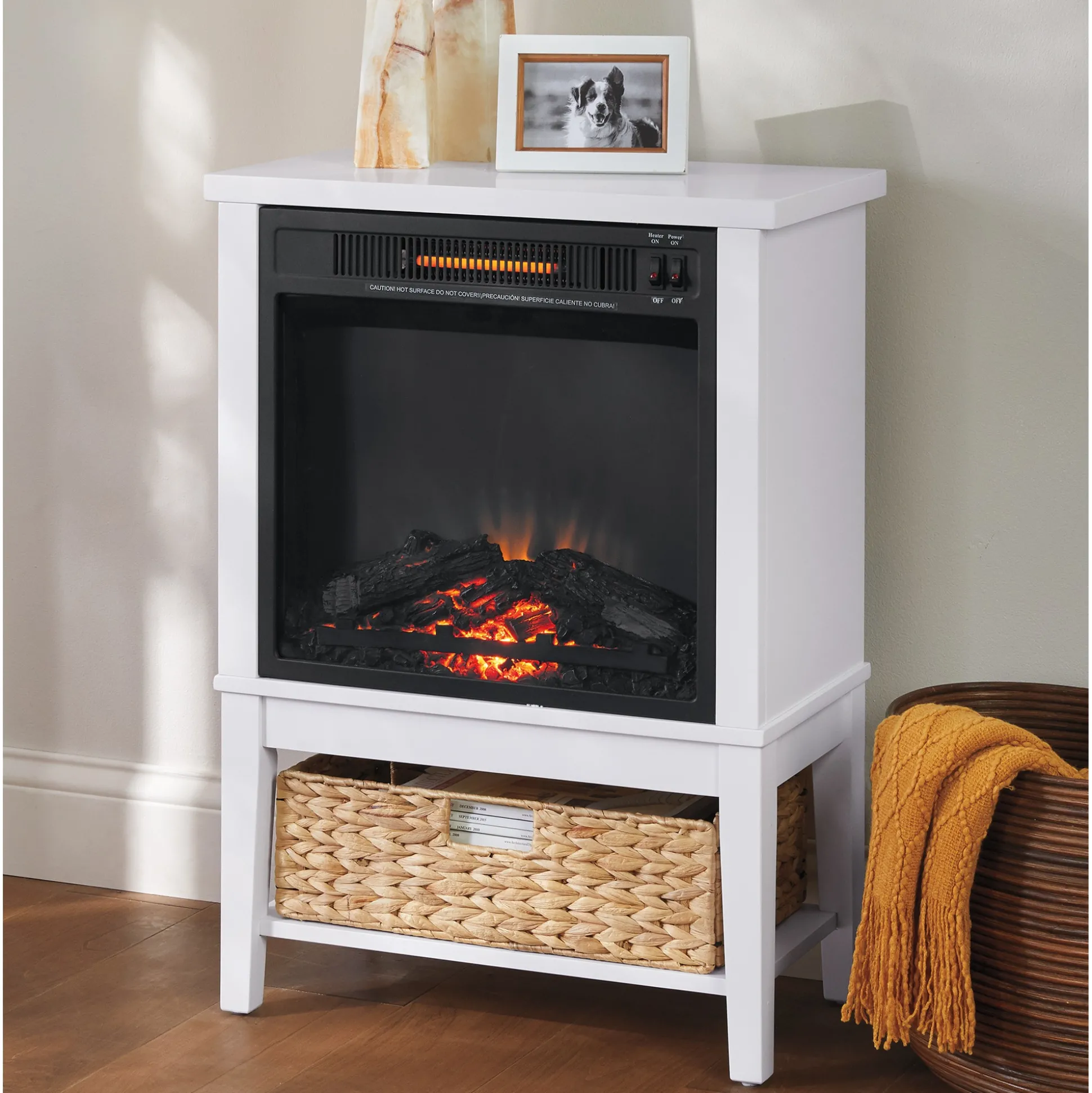 Compact Storage Fireplace With Basket