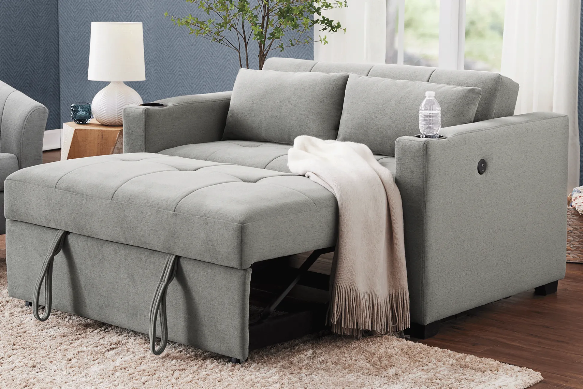 Convertible Loveseat with USB and Cupholders