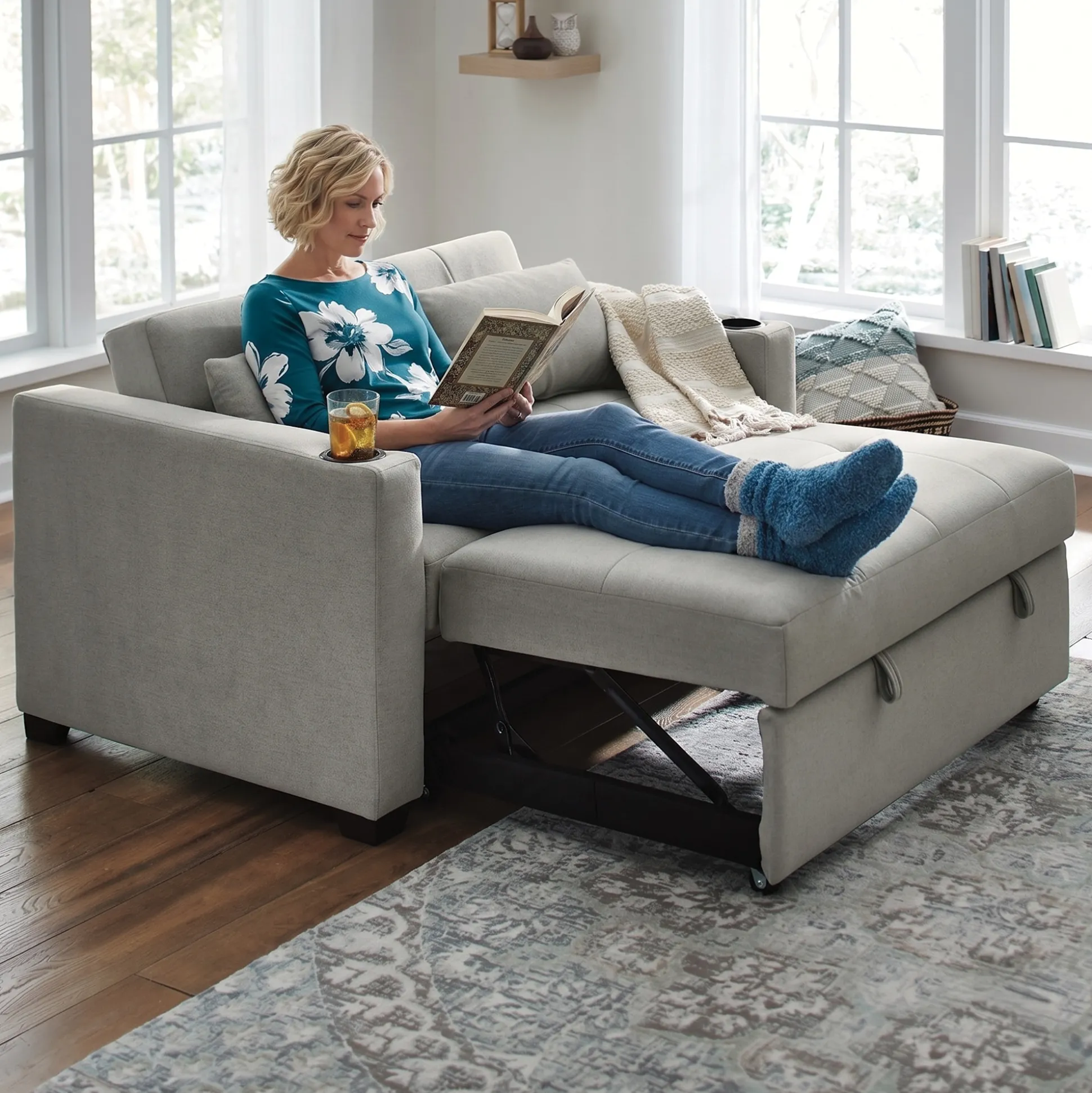 Convertible Loveseat with USB and Cupholders