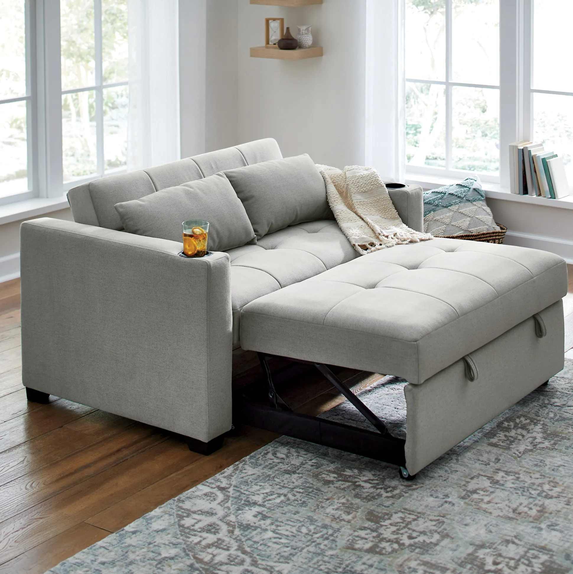 Convertible Loveseat with USB and Cupholders