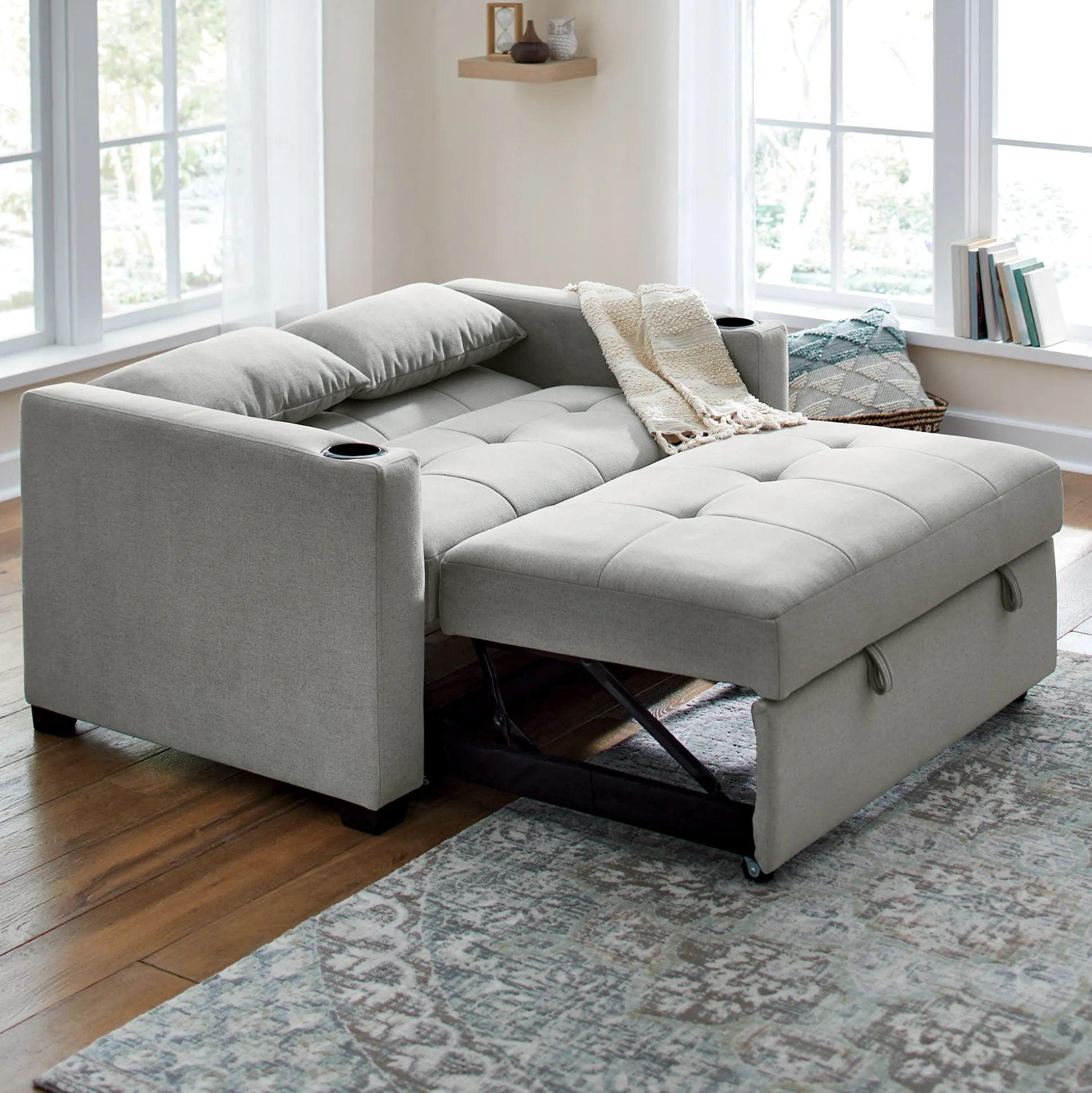 Convertible Loveseat with USB and Cupholders
