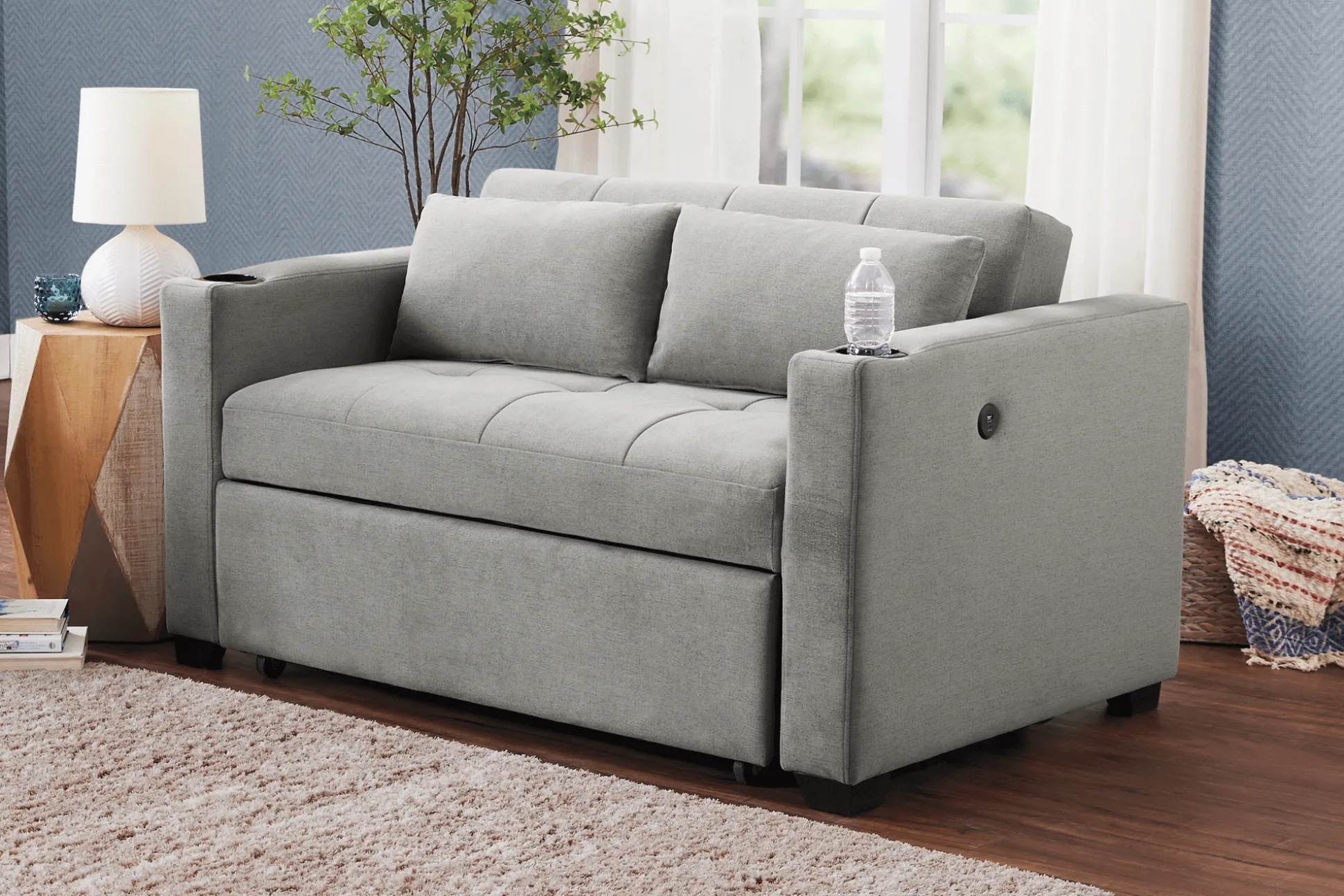 Convertible Loveseat with USB and Cupholders