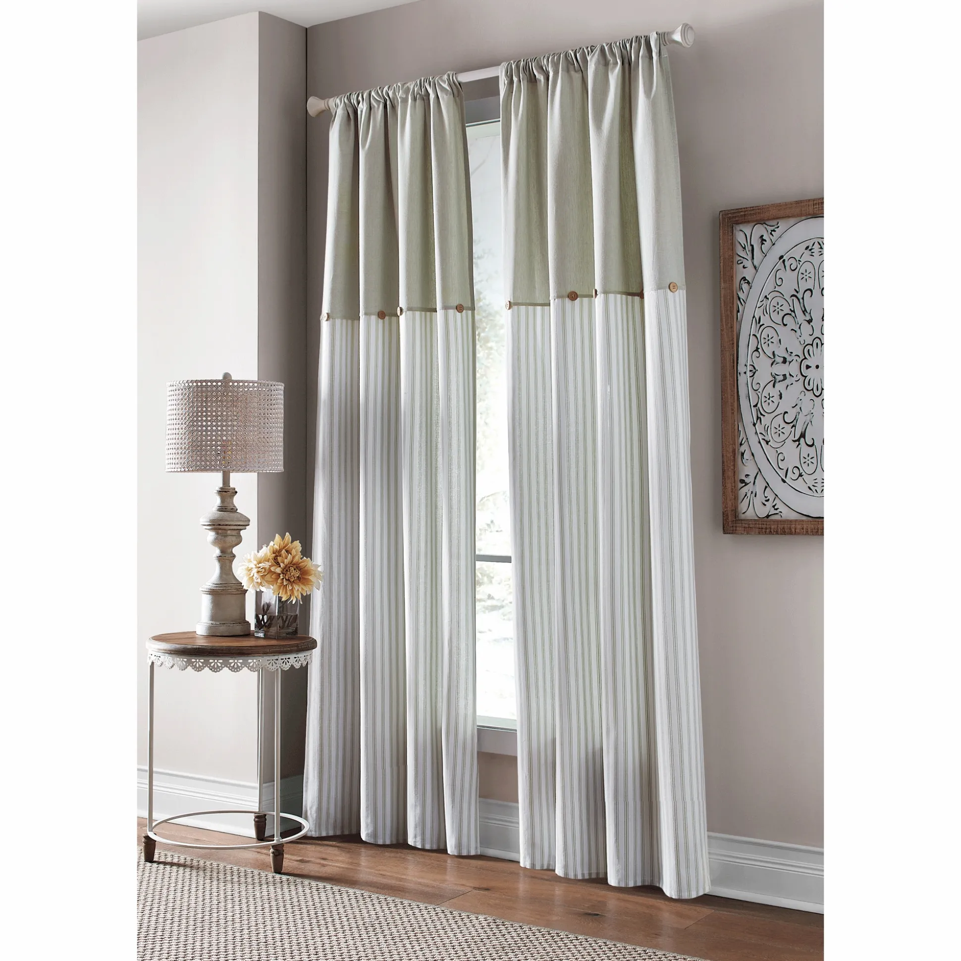 Cotton Striped Panel with Buttons