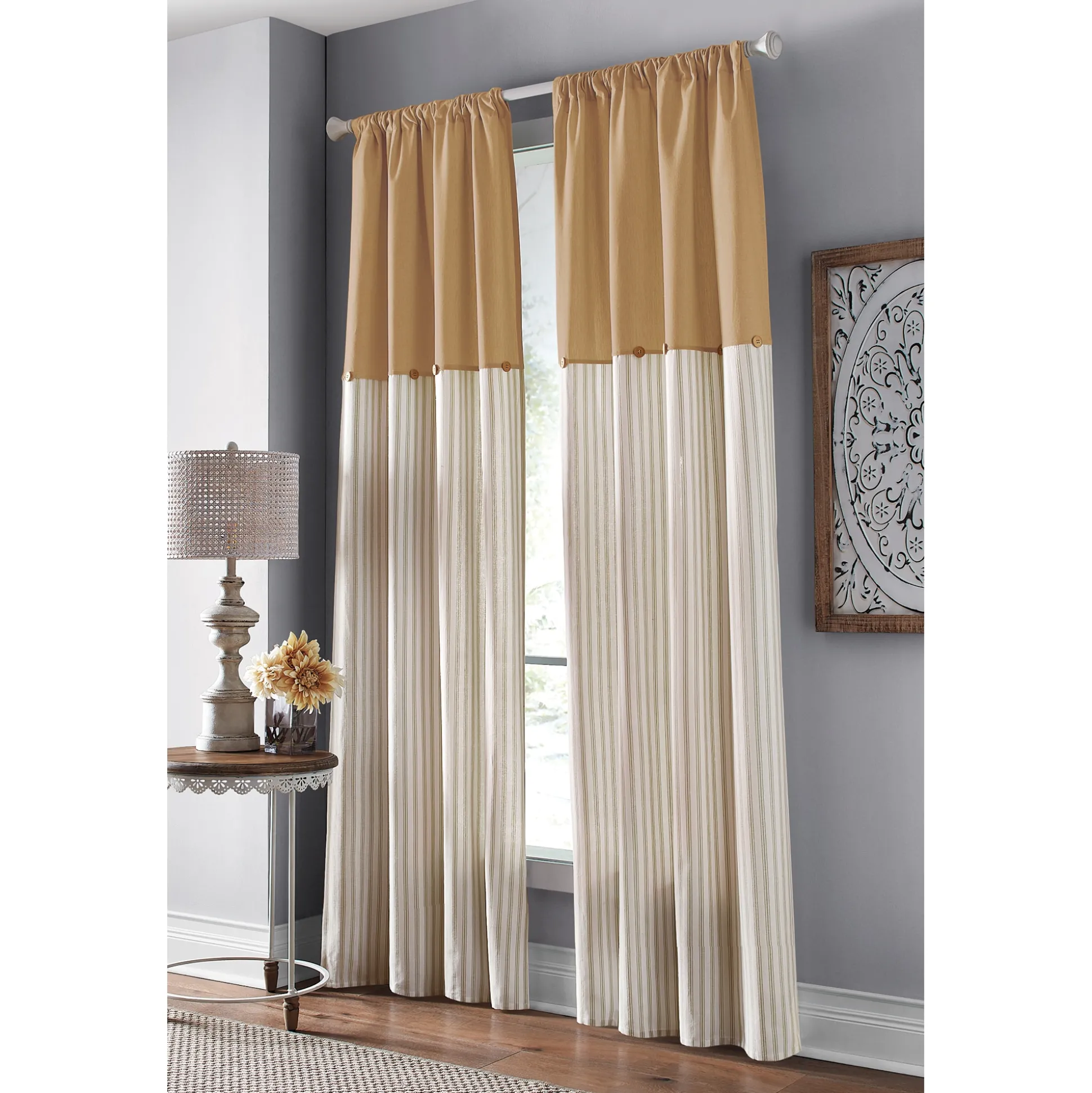 Cotton Striped Panel with Buttons