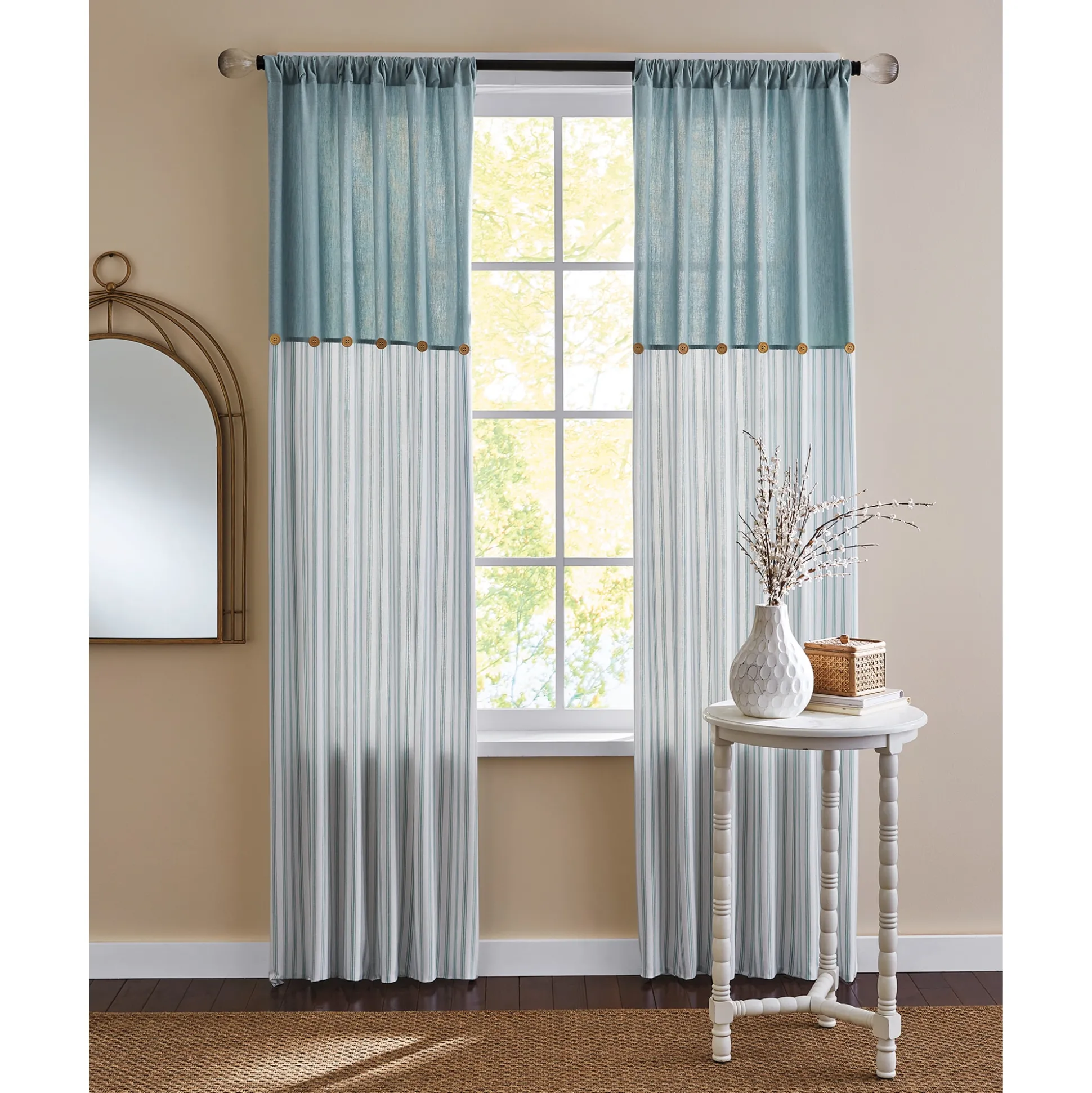 Cotton Striped Panel with Buttons
