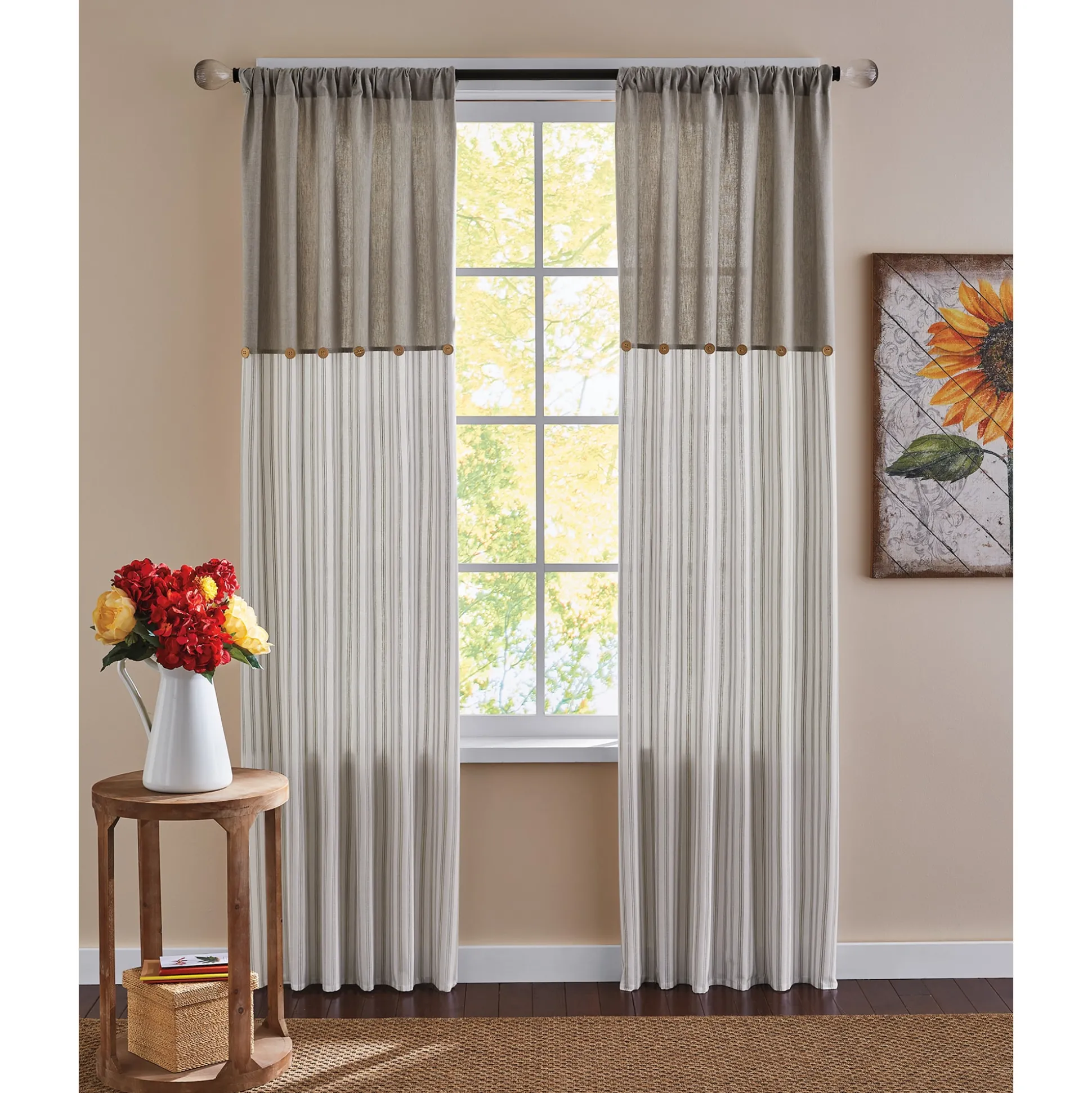 Cotton Striped Panel with Buttons
