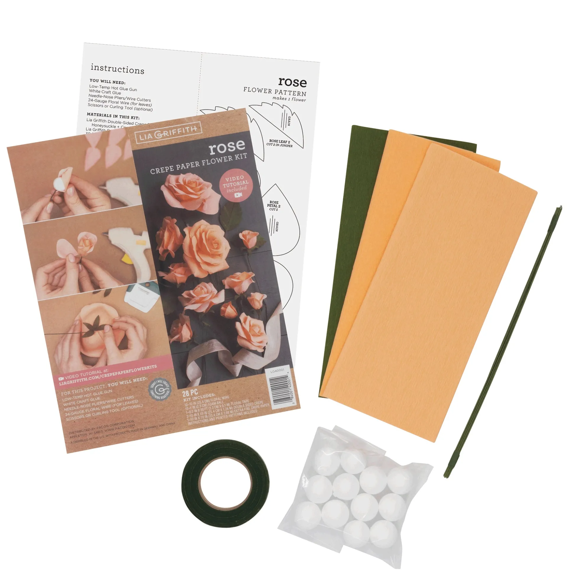 Crepe Paper Rose Flower Kit
