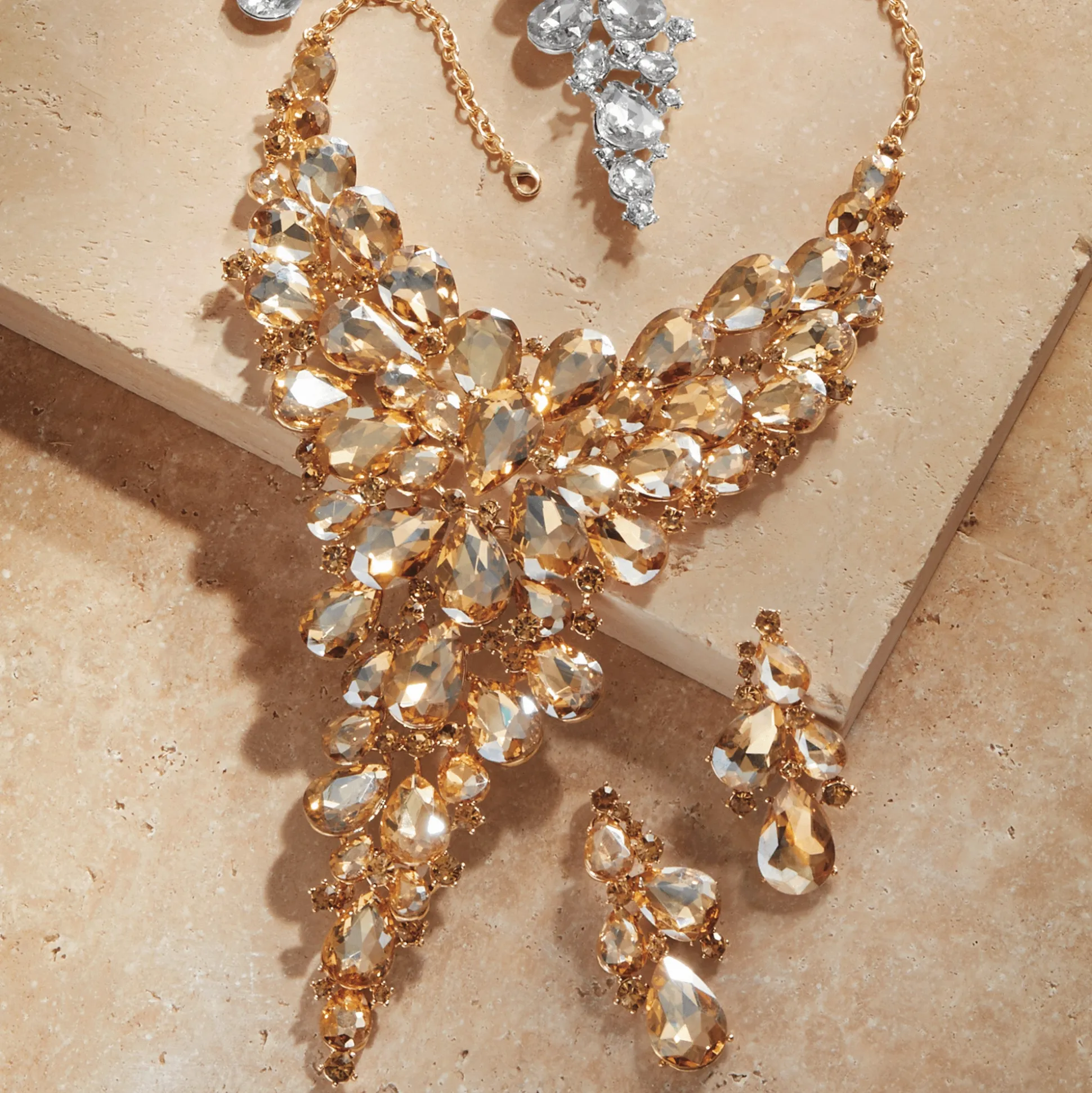 Crystal Bib Necklace and Earring Set