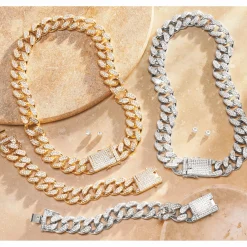 Crystal Link Necklace, Earring and Bracelet Set