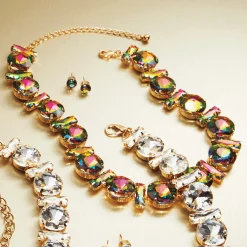 Crystal Round/Rectangular Strand Necklace & Earring Set