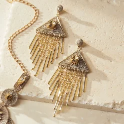 Crystal Thread Drop Long Necklace & Earrings - Buy Both and Save