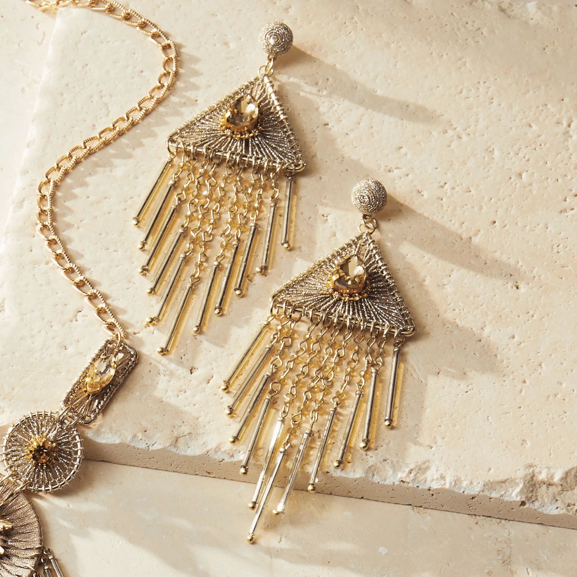 Crystal Thread Drop Long Necklace & Earrings - Buy Both and Save
