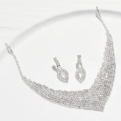 Crystal V-Shaped Bib Necklace & Earring Set