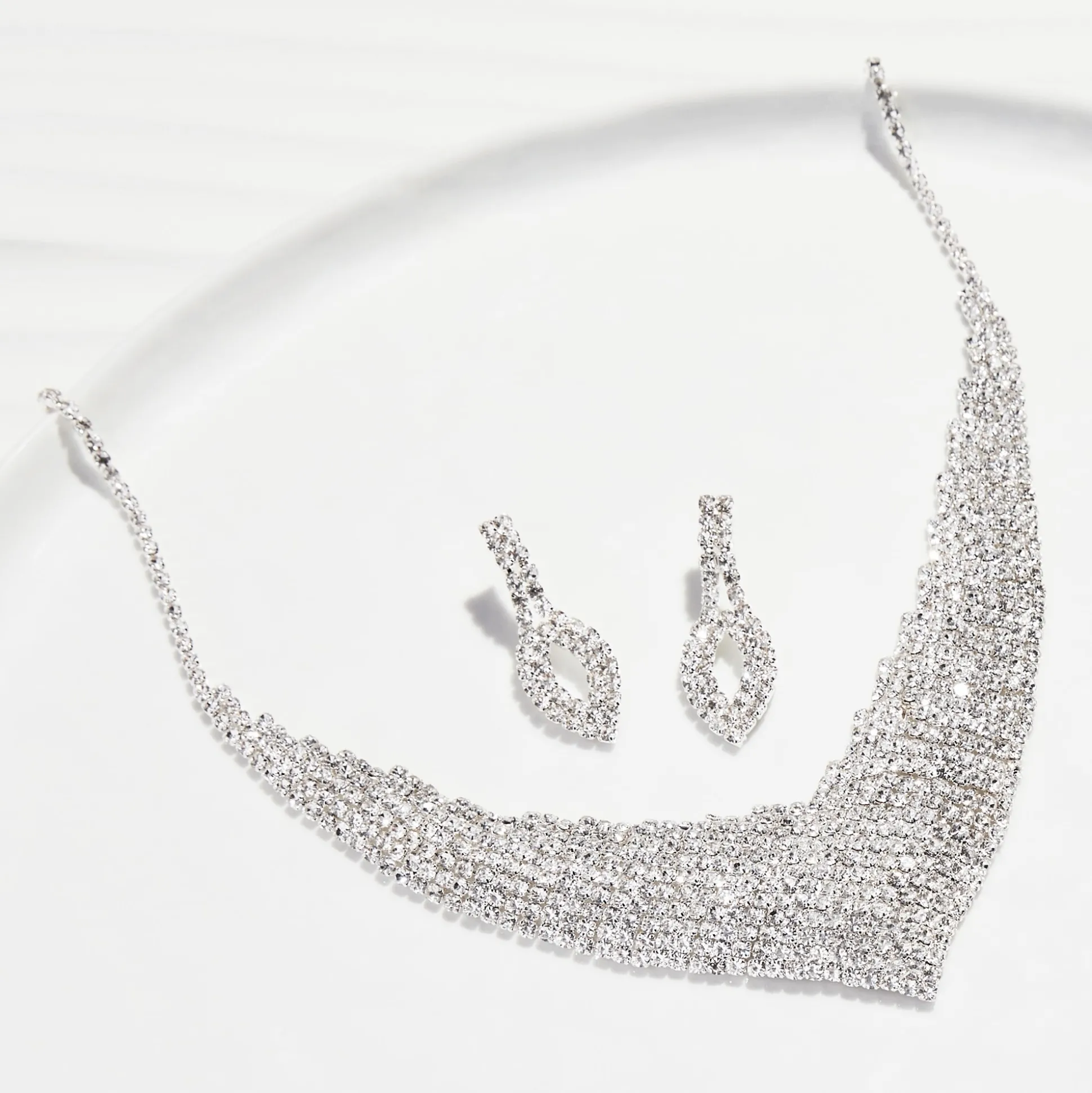 Crystal V-Shaped Bib Necklace & Earring Set