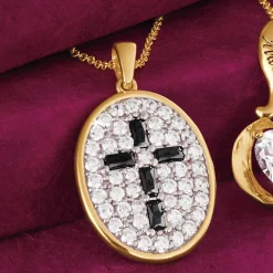 Cubic Zirconia Oval Cross Pendant