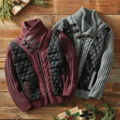 Daniel Men's Zip-Front Sweater Jacket with Faux Leather Tabs