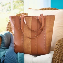 Deco Stitched Metal-Studded Tote