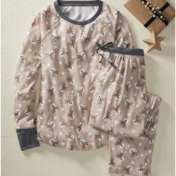 Deer Print PJ Set with Pull-on Pant and Top with Thumbhole Cuffs