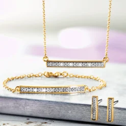 Diamond-Accented Horizontal Bar Pendant, Bracelet & Earring Set