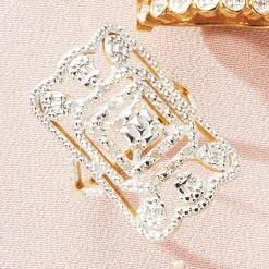Diamond-Accented Open/Rectangle Vintage-Inspired Ring