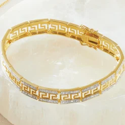 Diamond Greek Key Link Bracelet