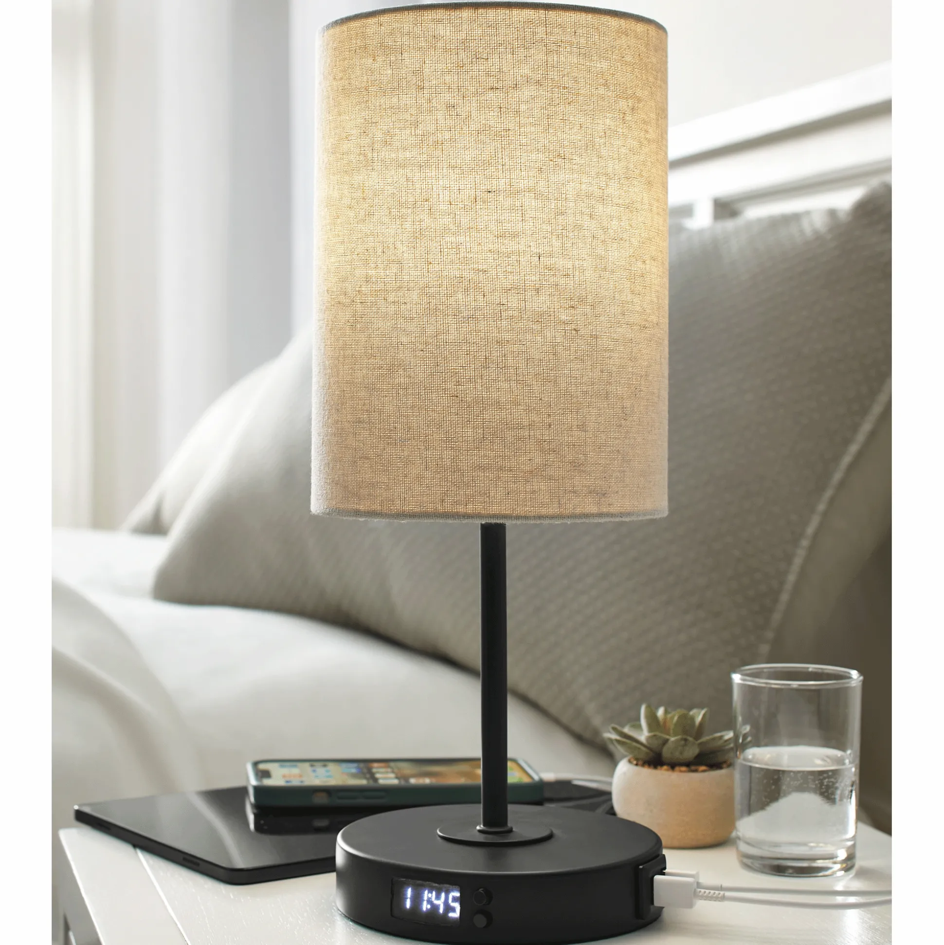 Dimmable Clock USB Charging Touch Table Lamp