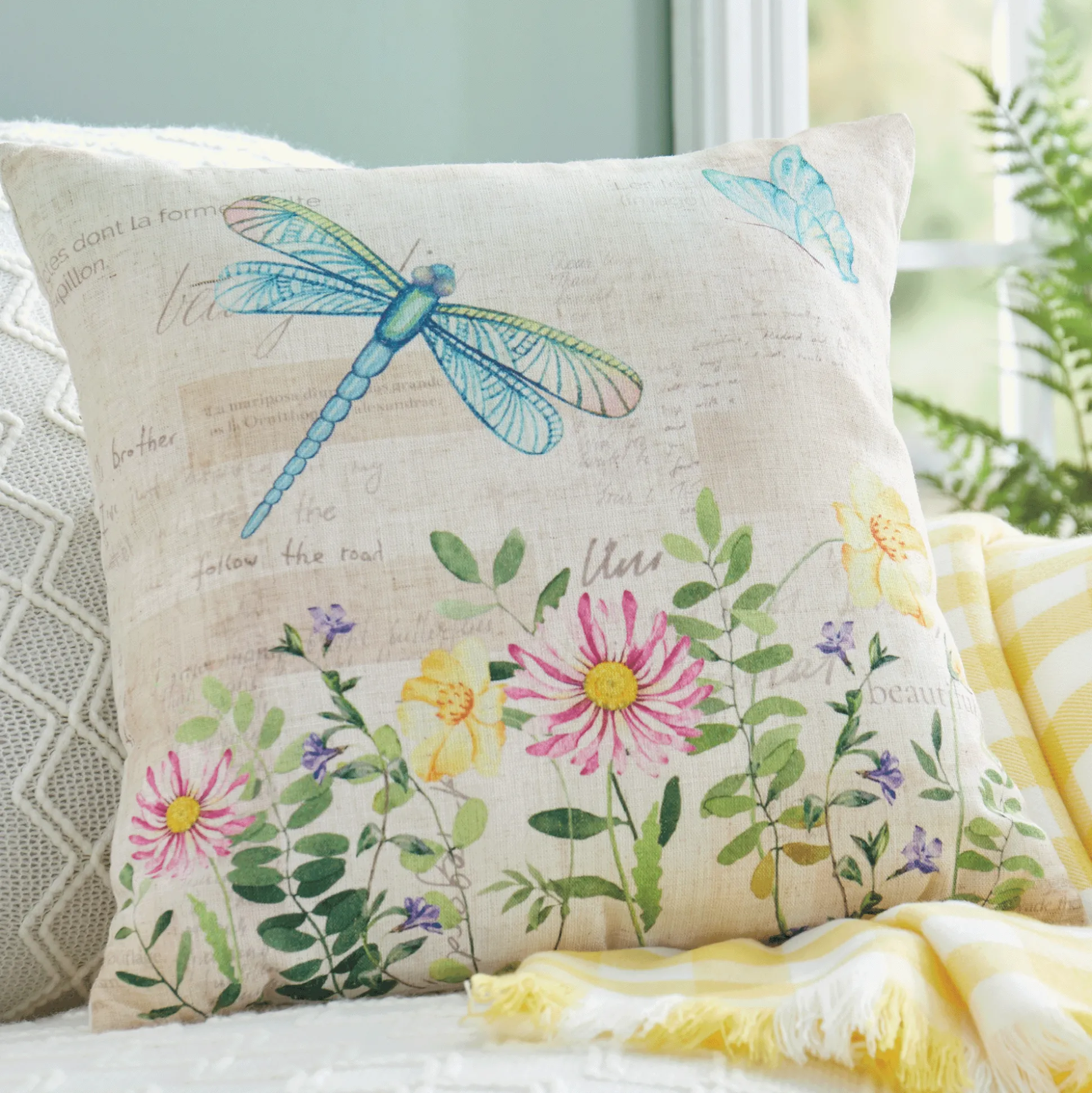 Dragonfly Floral Accent Pillow