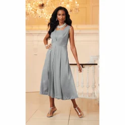 Elegant Fit-and-Flare Sparkling Jacket Dress with 3/4 Sleeve