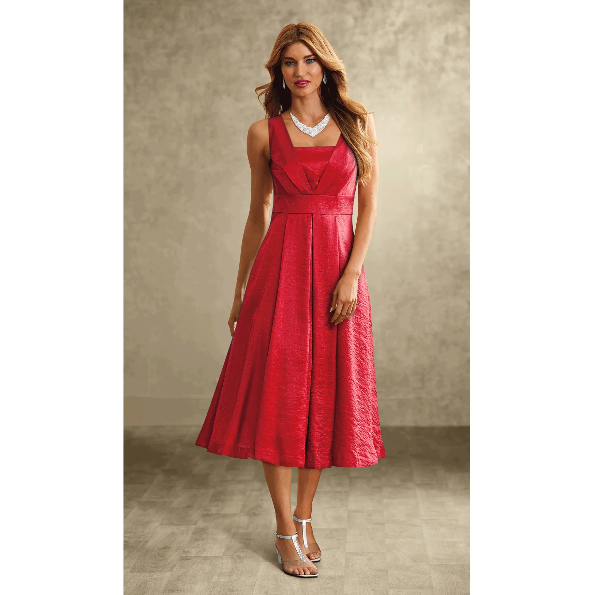 Elegant Fit-and-Flare Sparkling Jacket Dress with 3/4 Sleeve