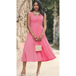 Elegant Fit-and-Flare Sparkling Jacket Dress with 3/4 Sleeve