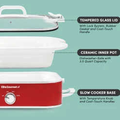 Elite Gourmet 3.5-Quart Slow Cooker with Locking Lid