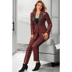 Ellie Metallic Houndstooth Pantsuit