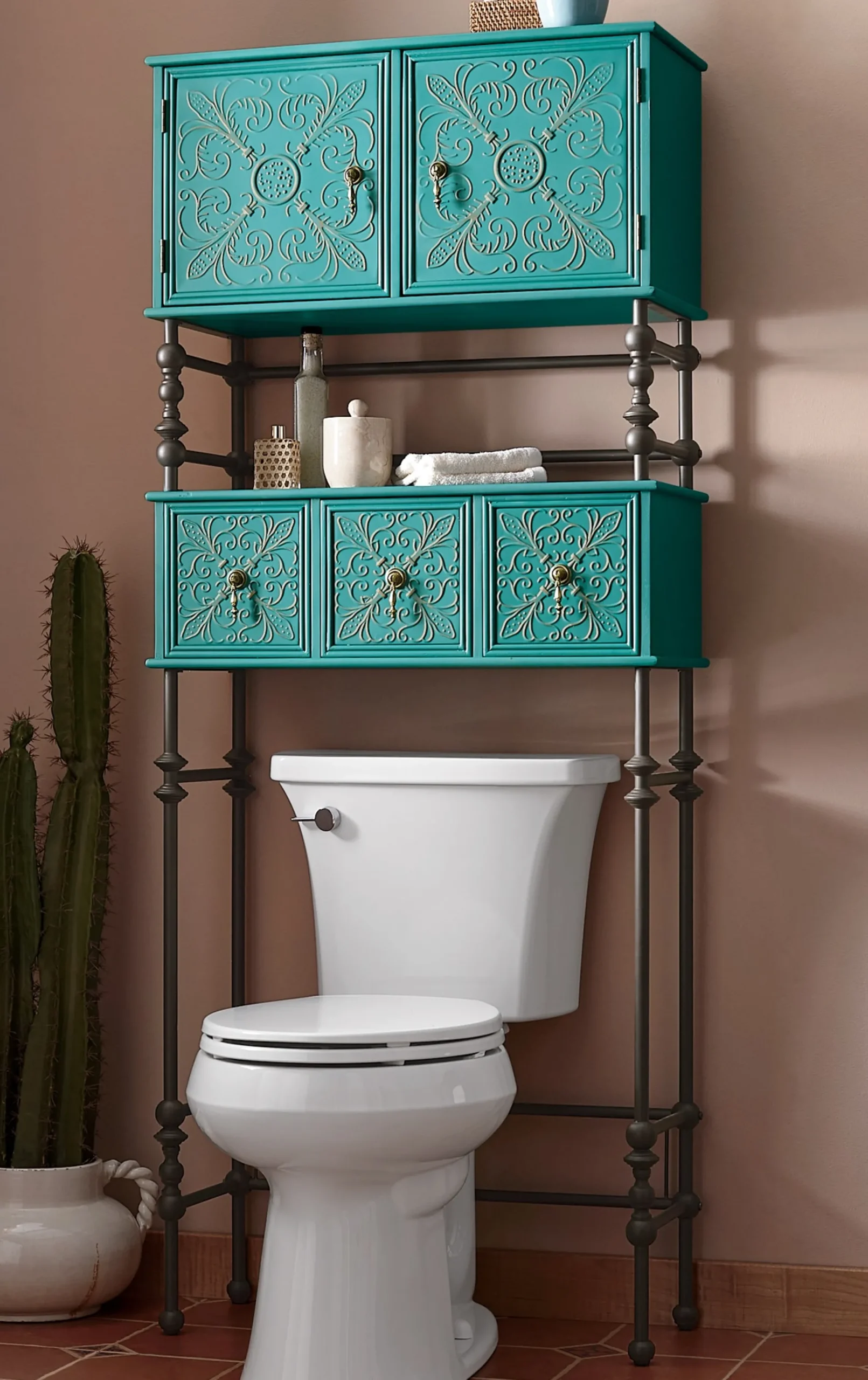 Embossed Floral Over-the-Toilet Bathroom Space Saver