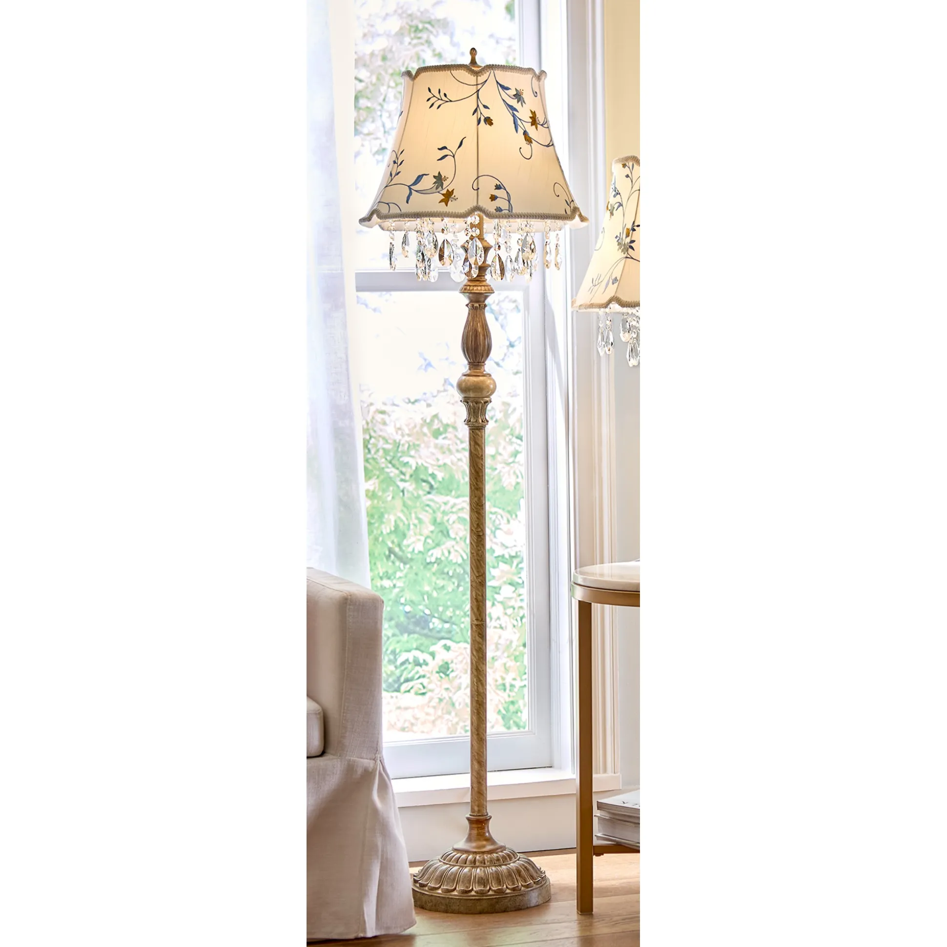 Embroidered Crystal-Accented Floor Lamp