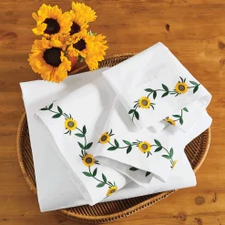 Embroidered Sunflower Hem Sheet Set