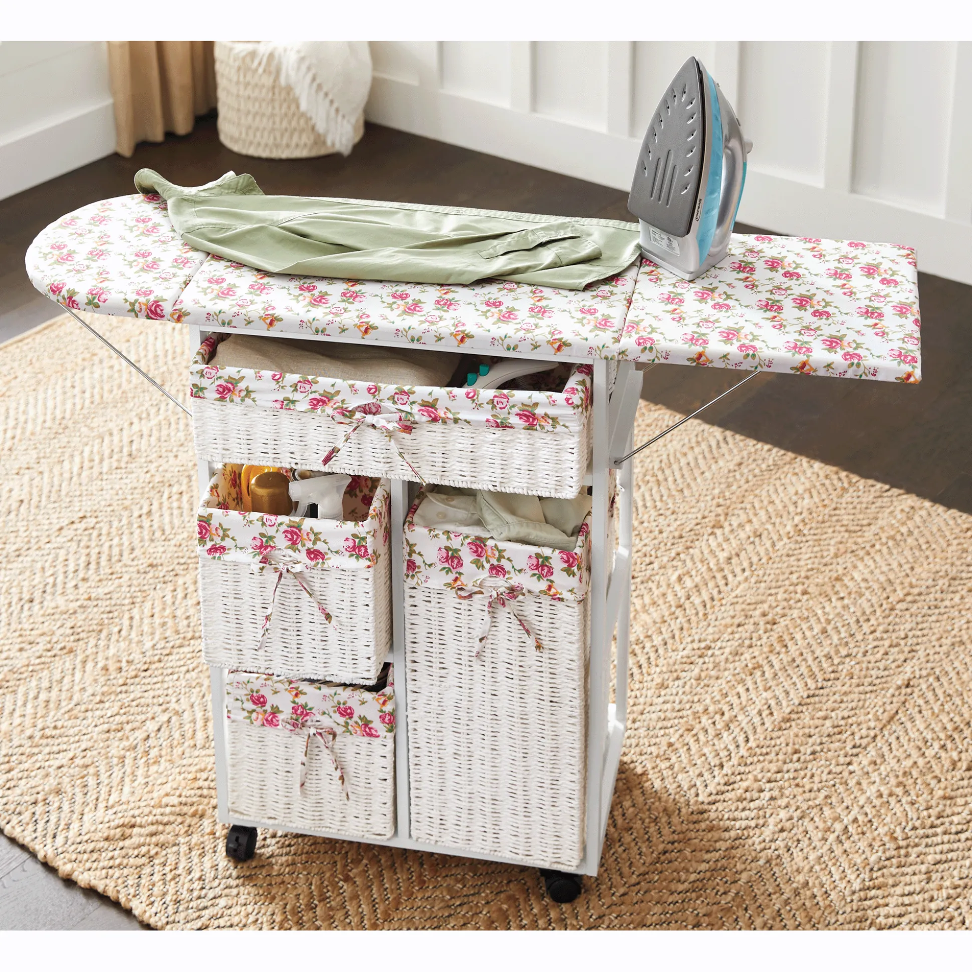 Everly Rolling Ironing Cart with Built-In Storage