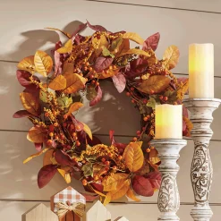 Fall Leaves and Berries Wreath with Bow