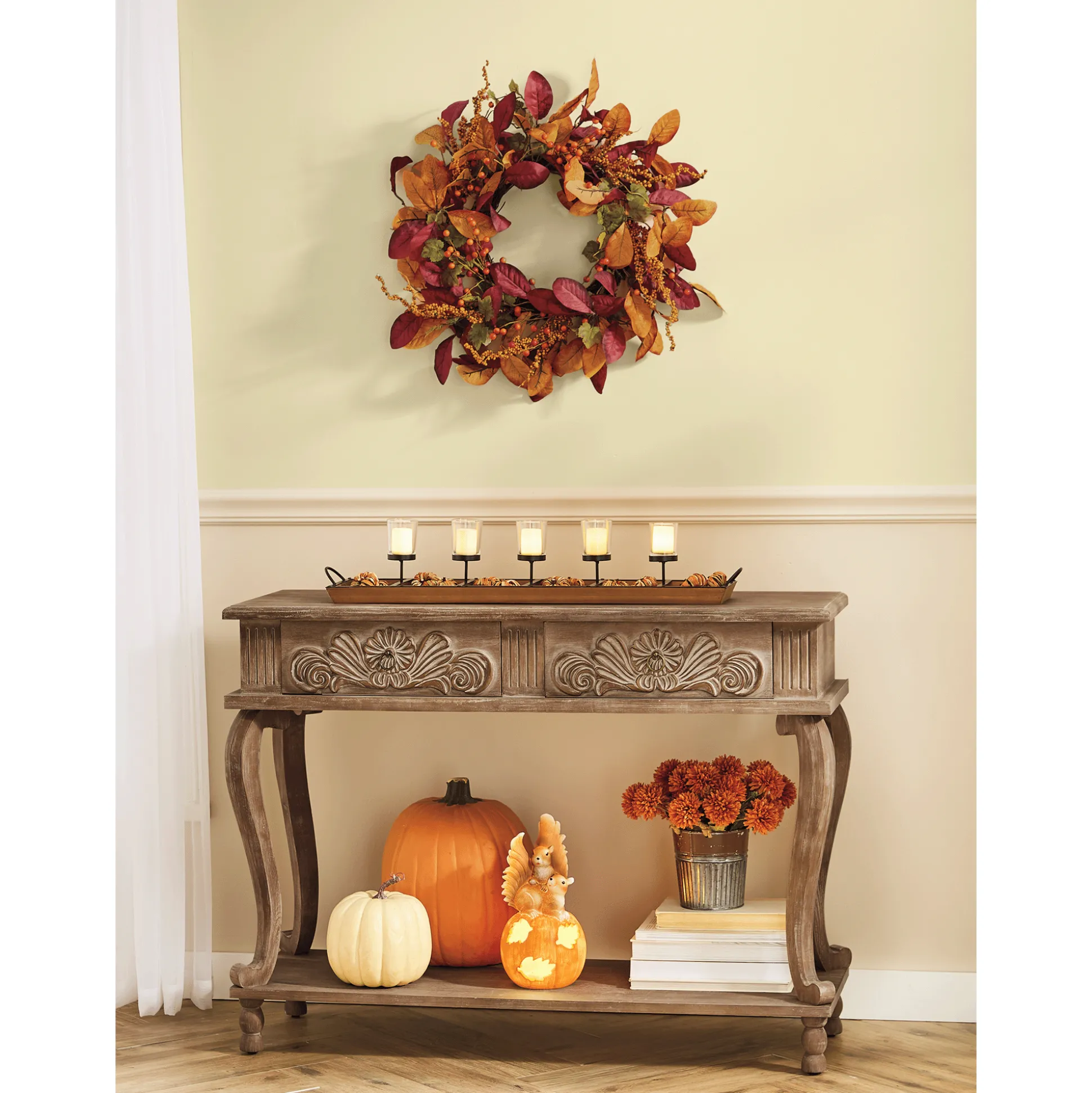 Fall Leaves and Berries Wreath with Bow