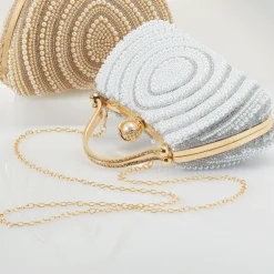 Faux-Pearl Embellished Clutch with Catch Closure
