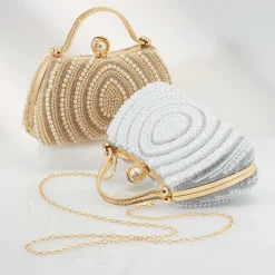 Faux-Pearl Embellished Clutch with Catch Closure