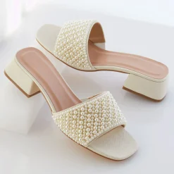 Faux-Pearl Slide with 1.5" Block Heel