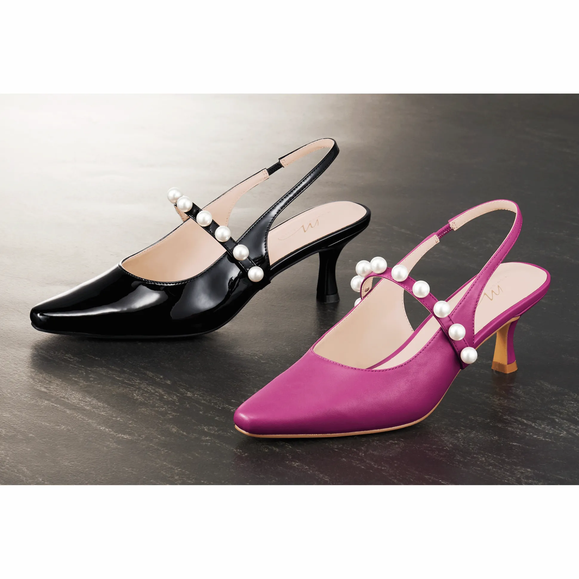 Faux-Pearl Strapped Slingback for Women with 2.5" Heel and Memory Foam