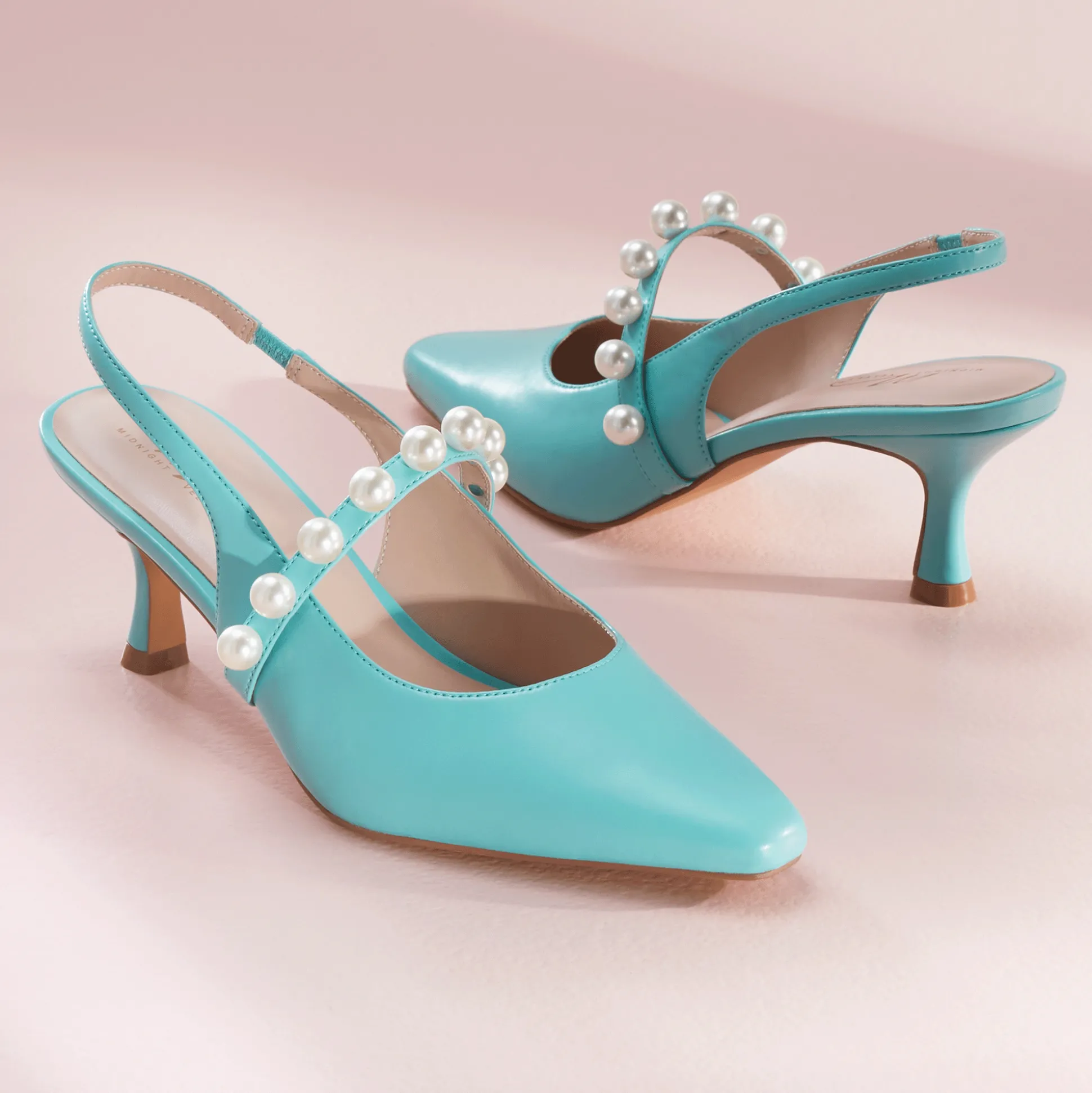 Faux-Pearl Strapped Slingback for Women with 2.5" Heel and Memory Foam