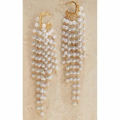 Faux-Pearl Tassel Hoops