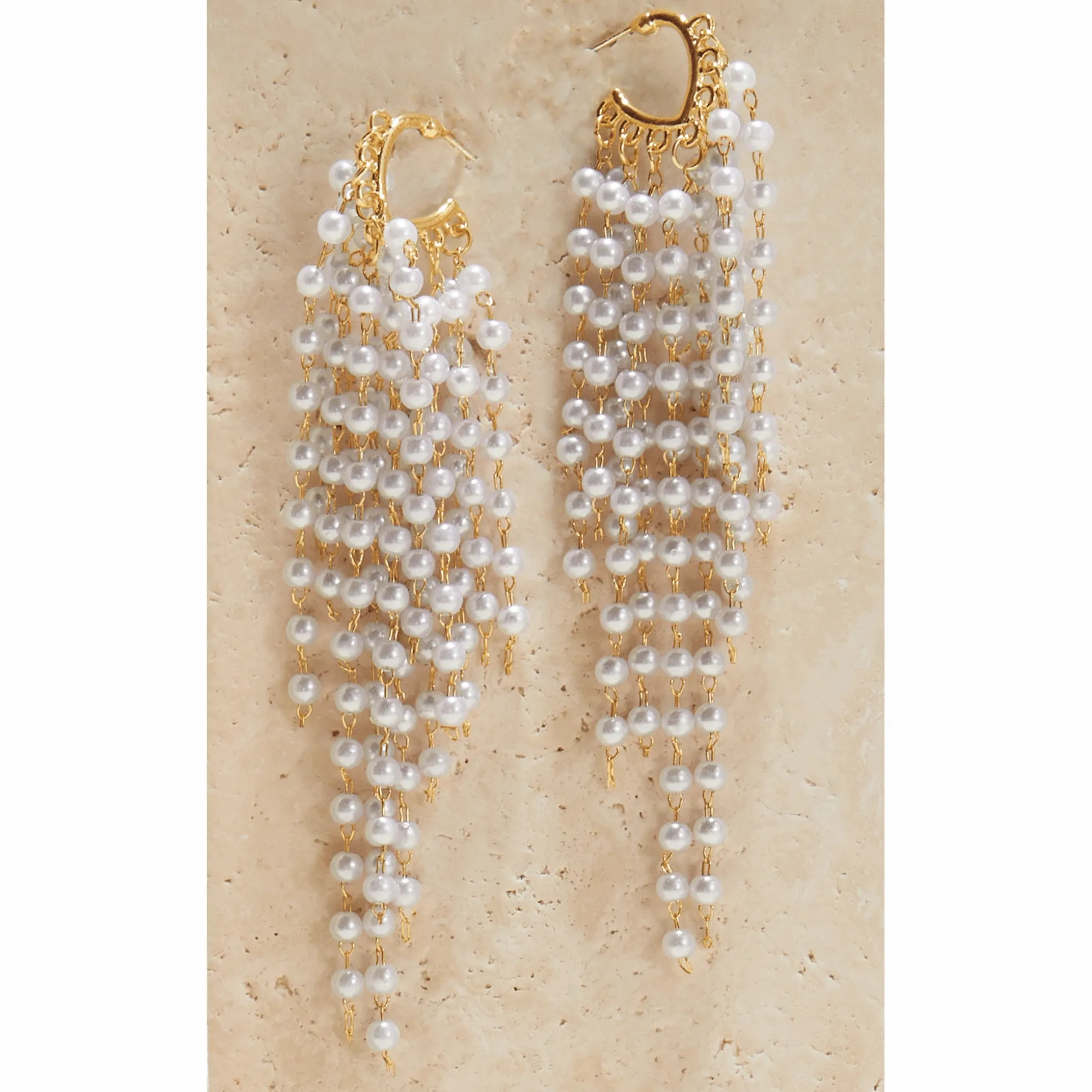 Faux-Pearl Tassel Hoops