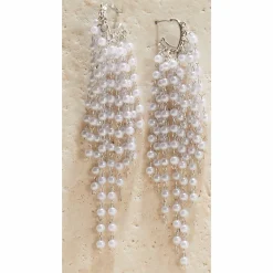 Faux-Pearl Tassel Hoops