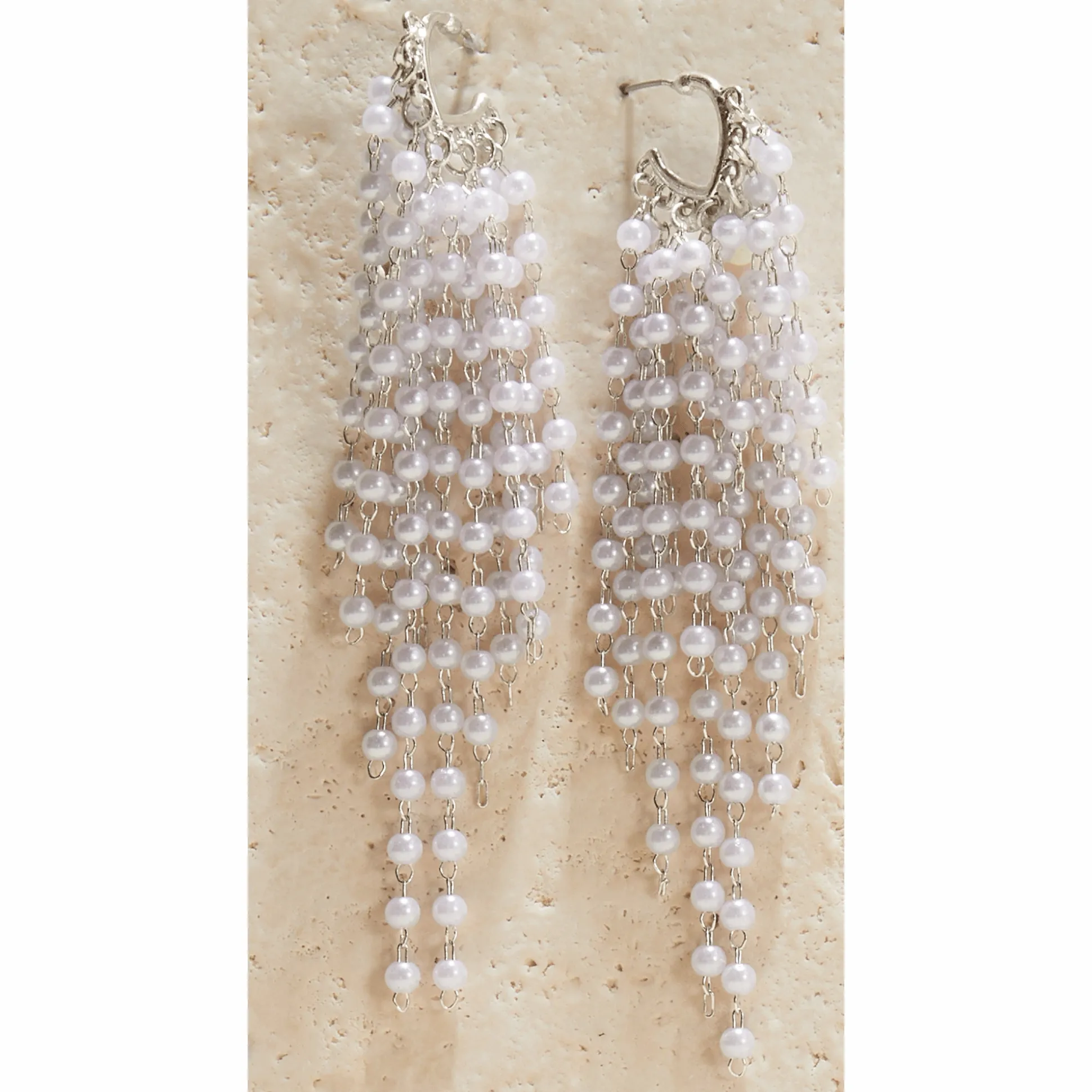 Faux-Pearl Tassel Hoops